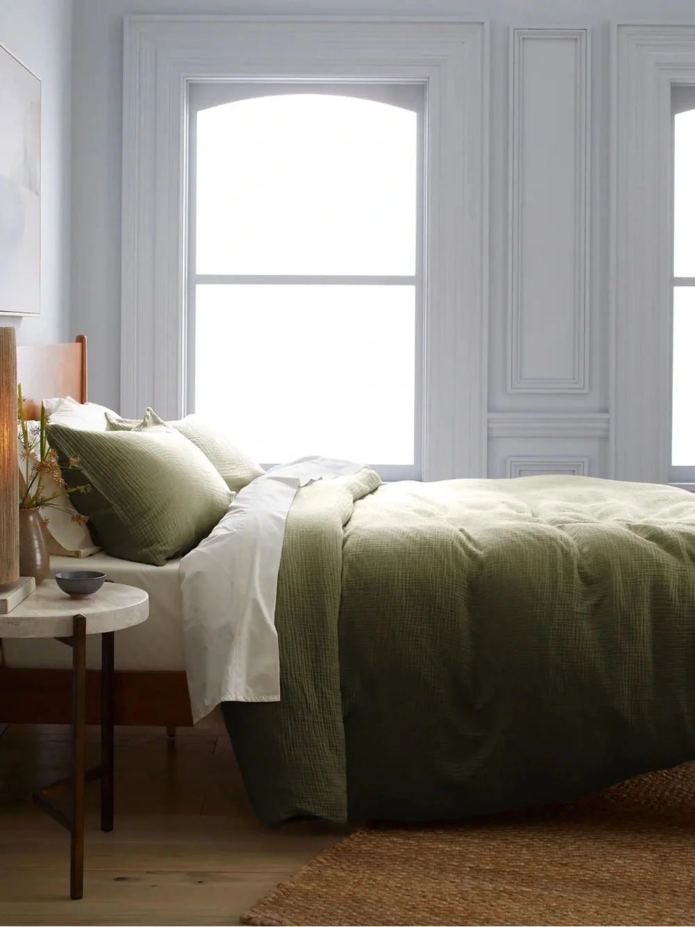 QUINCE Organic Cotton Gauze Duvet Cover Set King/Cal King Olive 8546